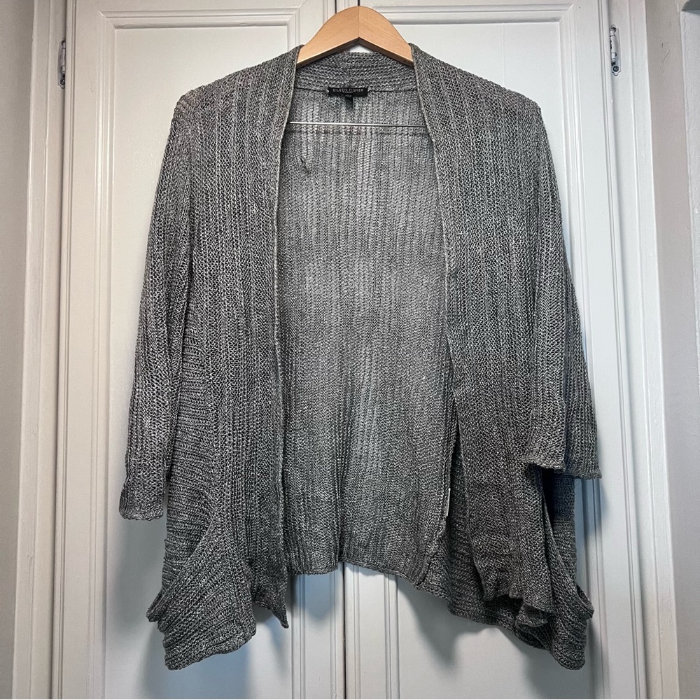 Eileen Fisher Silk Linen Open Front Knit Cardigan Minimalist Timeless Size 1X